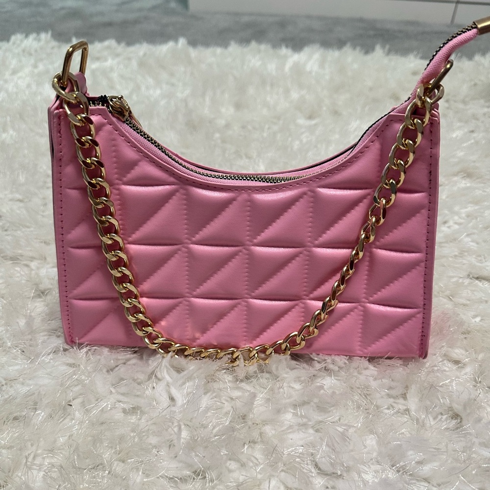 Pink purse with gold chain